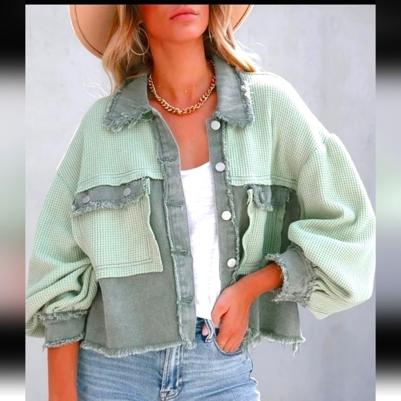 Scout Jacket Short Shacket Crop Shirt FP NEW green! - Picture 1 of 8